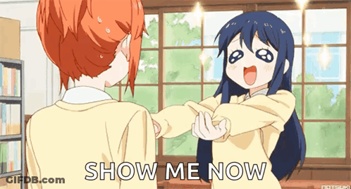 A Cartoon Of Two Girls With The Words Show Me Now On The Bottom GIF