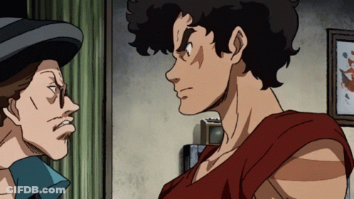 A Cartoon Of Two Men Looking At Each Other With One Wearing Glasses GIF