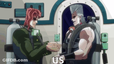 A Cartoon Of Two Men Shaking Hands With The Words " Us " Above Them GIF