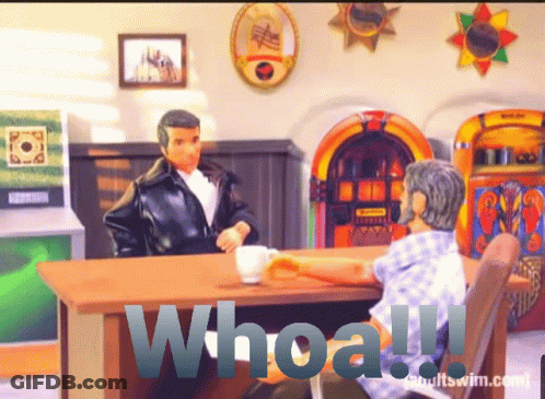 A Cartoon Of Two Men Sitting At A Table With The Words Whoa Written On The Bottom GIF