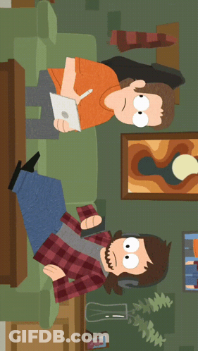 A Cartoon Of Two Men Sitting On A Couch With Their Mouths Open GIF