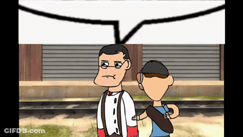 A Cartoon Of Two Men Standing Next To Each Other GIF