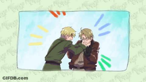 A Cartoon Of Two Men Standing Next To Each Other With A Green Background That Says ' Norway ' On It GIF