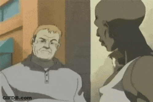 A Cartoon Of Two Men Talking With The Words Wait A Minute On The Bottom GIF
