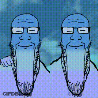 A Cartoon Of Two Men With Glasses And A Beard GIF