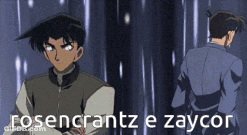 A Cartoon Of Two Men With The Words Rosencrantz E Zaycor On The Bottom GIF
