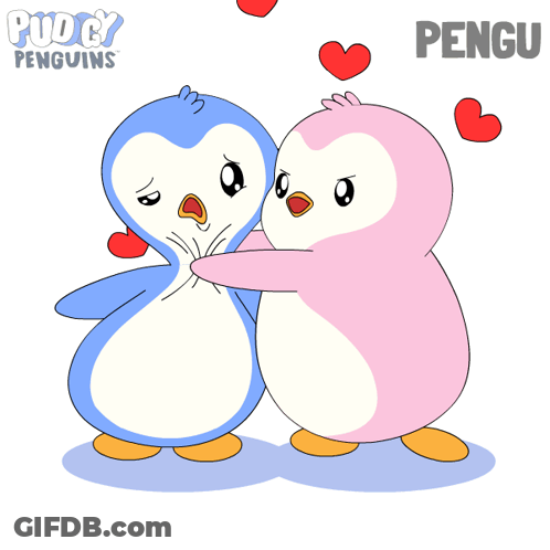 Penguins Hugging With Penguin Text GIF