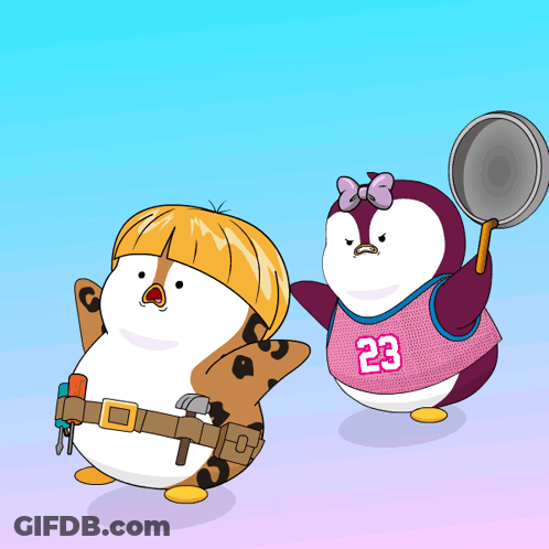 A Cartoon Of Two Penguins One Wearing A Number 23 Jersey GIF