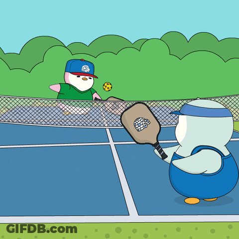 A Cartoon Of Two Penguins Playing A Game Of Tennis GIF