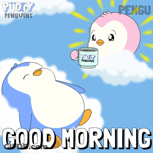 A Cartoon Of Two Penguins Says Good Morning GIF