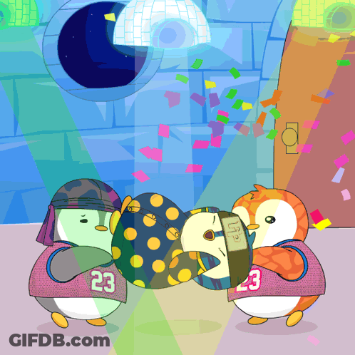 A Cartoon Of Two Penguins With The Number 23 On Their Shirts GIF