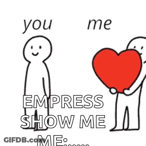 A Cartoon Of Two People Holding Hands With The Words You Me Empress Show Me GIF