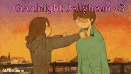 A Cartoon Of Two People Hugging And The Words Goodnight Jellybean < 3 GIF