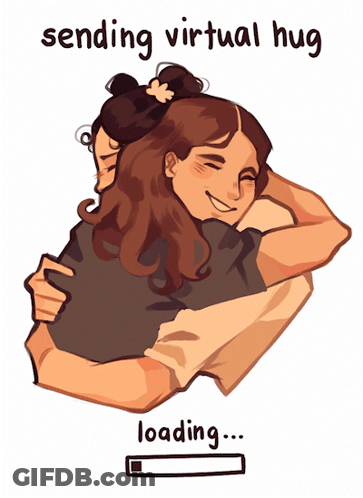 A Cartoon Of Two People Hugging With The Words Sending Virtual Hug Loading GIF