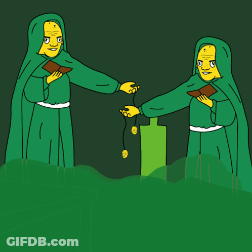 A Cartoon Of Two People In Green Robes Holding Books GIF