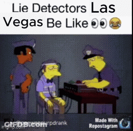 A Cartoon Of Two Police Officers Standing Next To A Man Sitting At A Table GIF