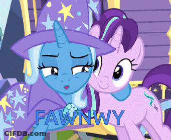 A Cartoon Of Two Ponies With The Word Fawnwy On The Bottom Right GIF