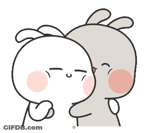 A Cartoon Of Two Rabbits Hugging Each Other With One Kissing The Other GIF