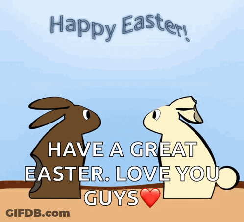 A Cartoon Of Two Rabbits Saying Happy Easter GIF