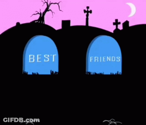 A Cartoon Of Two Skeletons Giving Each Other A High Five In A Cemetery GIF