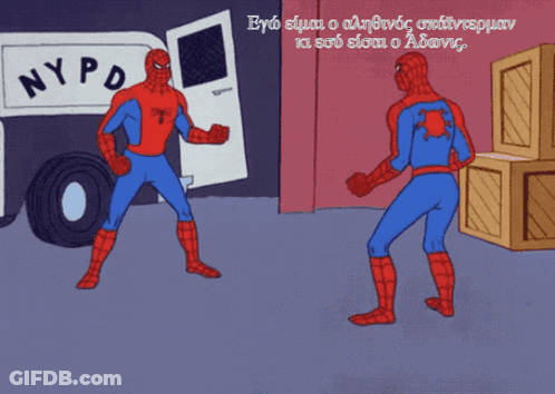 A Cartoon Of Two Spider-Man Standing In Front Of A Nypd Van GIF