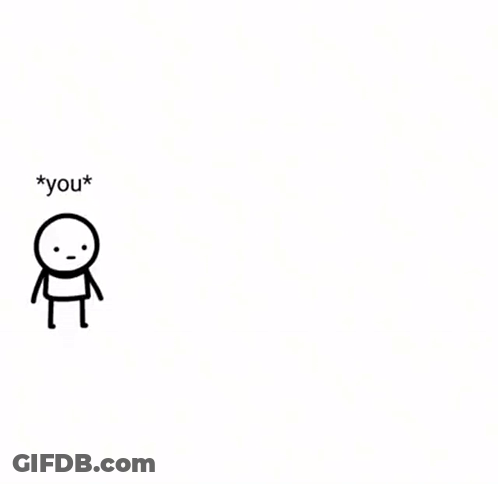 A Cartoon Of Two Stick Figures Standing Next To A Cardboard Box With The Words `` Me '' Written On It . GIF