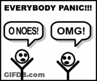 A Cartoon Of Two Stick Figures With Speech Bubbles That Say Omg And O Noes GIF