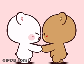 A Cartoon Of Two Teddy Bears Holding Hands And Kissing Each Other . GIF
