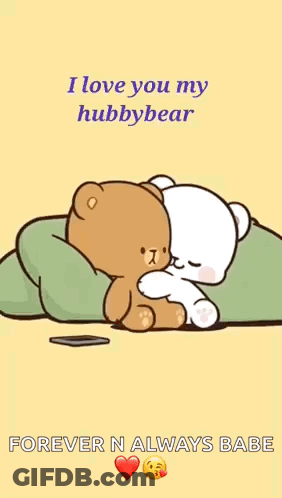 A Cartoon Of Two Teddy Bears Hugging Each Other On A Bed . GIF