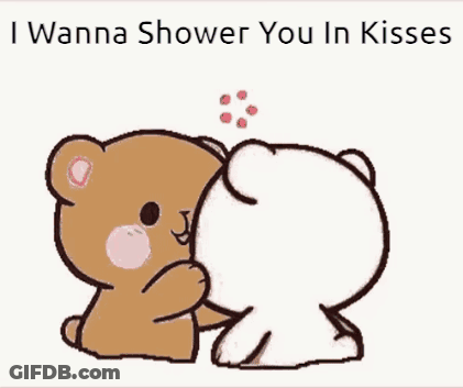 A Cartoon Of Two Teddy Bears Hugging Each Other With Hearts Surrounding Them . GIF