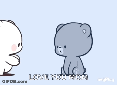 A Cartoon Of Two Teddy Bears Hugging Each Other With The Words `` Love You Mom '' . GIF