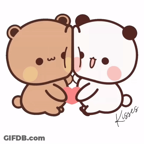 A Cartoon Of Two Teddy Bears Kissing With The Words I Love You Written Below Them GIF