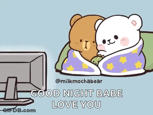 A Cartoon Of Two Teddy Bears Laying Next To Each Other With The Words Good Night Babe Love You GIF