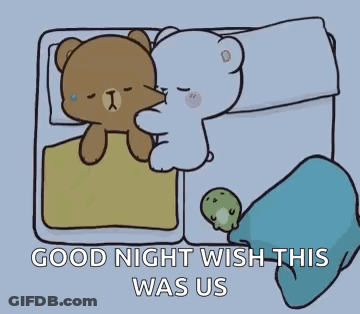A Cartoon Of Two Teddy Bears Sleeping In A Bed With The Words `` Good Night Wish This Was Us '' GIF