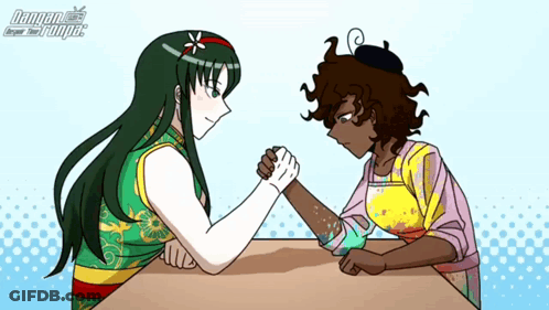 A Cartoon Of Two Women Arm Wrestling With The Words Danger Zone In The Background GIF