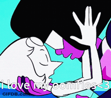 A Cartoon Of Two Women Kissing With The Words " I Love My Oomfries < 3 " Below Them GIF