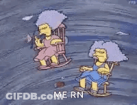 A Cartoon Of Two Women Sitting In Rocking Chairs In A Storm . GIF