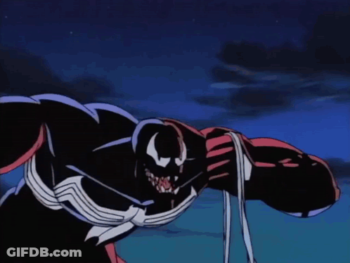 A Cartoon Of Venom And Spider-Man With Venom Holding A Rope GIF