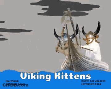 A Cartoon Of Viking Kittens With A Speech Bubble Saying The Hammer Of The Gods GIF