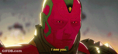 A Cartoon Of Vision Saying I See You In Front Of A Cloudy Sky . GIF