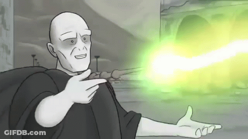 A Cartoon Of Voldemort From Harry Potter Is Pointing At A Green Light . GIF