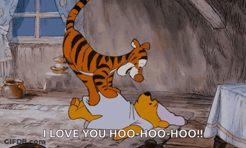 A Cartoon Of Winnie The Pooh And Tigger With The Words I Love You Hoo-Hoo-Hoo GIF