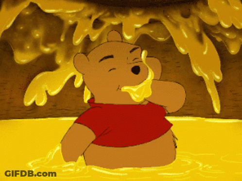 A Cartoon Of Winnie The Pooh Eating Honey From A Jar GIF