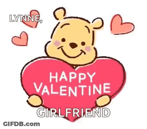A Cartoon Of Winnie The Pooh Holding A Heart That Says `` Happy Valentine Girlfriend '' . GIF
