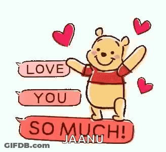 A Cartoon Of Winnie The Pooh Holding A Sign That Says `` Love You So Much ! '' GIF