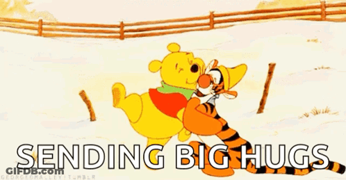 A Cartoon Of Winnie The Pooh Hugging Tigger With The Words Sending Big Hugs GIF