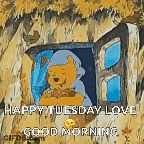 A Cartoon Of Winnie The Pooh Saying Happy Tuesday Love And Good Morning . GIF