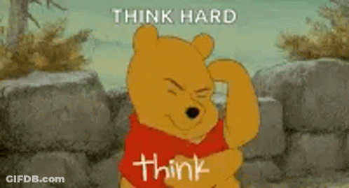 A Cartoon Of Winnie The Pooh Scratching His Head While Standing Next To A Stone Wall . GIF