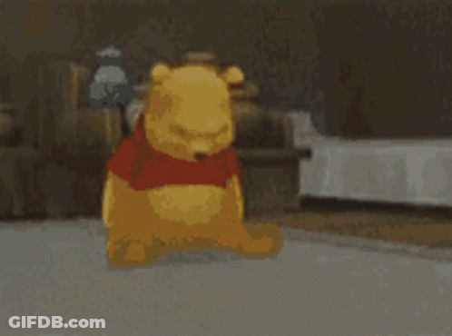 A Cartoon Of Winnie The Pooh Standing On A Carpet GIF