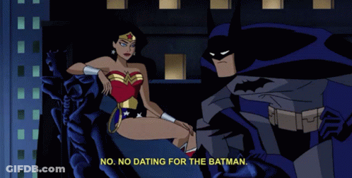 A Cartoon Of Wonder Woman And Batman With The Caption It Might Cut Into Your Brooding Time GIF